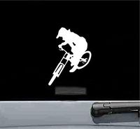 JS Artworks Mountain Biker Bike Vinyl Decal Sticker (White)