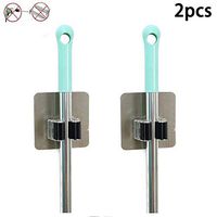 Vpang 3M Self Adhesive Broom Mop Holder Broom Gripper Holds Wall Mounted Cleaning Tools Organizer, Pack of 2 (Black, Single Hook)