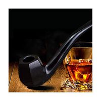 HongTeng Black and Ebony Tobacco Pipe, Solid Wood Tobacco Pipe Men's Filter Curved Smoking Accessories (Color : B)