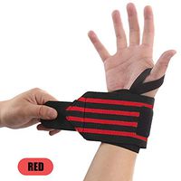 TUQI Adjustable Supporting Compression Wrist Wraps - Fixed Thumb Ring - Best Auxiliary Wrist Wraps for Barbell, Stretching, Weightlifting, Etc. - One Pair - One Size Fits All Men& Women (Black/RED)