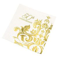 Crisky 50th Wedding Anniversaray Cocktail Napkins, [ Gold Foil More Shiny More Elegant ] Golden Wedding Anniversary Beverage Napkins, 50th Wedding Anniversary Party Decorations 50 Pcs, 3-ply
