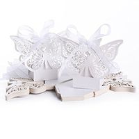 LEORX Wedding Favor Candy Boxes Gift Boxes with Ribbons Hollow Big Butterfly Style Pack of 50 (White)