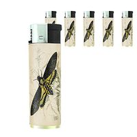 Perfection In Style Butane Refillable Electronic Lighter Set of 5 Pieces Vintage Insects Design 012