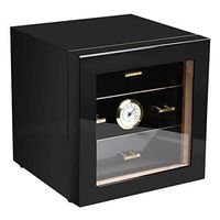 Cigar Cabinet Humidor with Hygrometer and Humidifier, Spanish Cedar Wood Lined and 3 Layer Drawers, Tempered Glass Door, Decent Cigar Box Gift Set