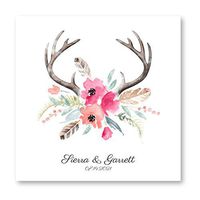 Canopy Street Blooming Antlers Personalized Luncheon Napkins - 100 White Paper Uncoined Napkins a Choice Ink. 6 1/2'' x 6 1/2'' Folded, Made in The USA