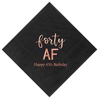 Crisky 40th Birthday Napkins Black Rose Gold for Women Forty AF 40th Birthday Cocktail Napkins Beverage Napkins 40th Birthday Party Dessert Cake Table Decorations, 50 Count, 3-Ply
