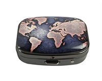 XUTAI Custom Personalized Square Stainless Steel Gun Silver Glass Travel Pill Case Vitamin Decoration Box (World Map)