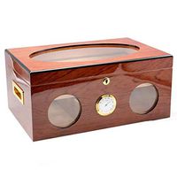 WLBOX Glass Surface Solid Wood Portable Cigar Box Lined with Cedar Wood Front Humidifier Thermometer Men's Gift Box Travel Cigarette Case Brown Pattern (Color : Light Brown)