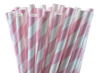 25 Paper Drinking Straws Baby Pink Stripes 7.75 Retro Vintage Style Durable by VvW(TM)