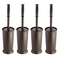 mDesign Compact Freestanding Plastic Toilet Bowl Brush and Holder for Bathroom Storage and Organization - Space Saving, Sturdy, Deep Cleaning, Covered Brush, 4 Pack - Bronze