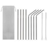 HAHOME 8.5in Stainless Steel Drinking Straws,Reusable Metal Straws (4 Straight + 4 Bent + 2 Brushes),Silver
