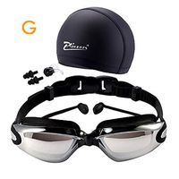 Swim Accessories Set Swimming Glasses Goggles UV Protection Non-Fogging Swim Cap Nose Clip Men&Women (Black -G)