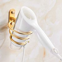 Simple Style Aluminum Hair Dryer Rack Wall Mount, Antirust Hair Dryer Holders, No Drilling, Punch Double Installation Method Bathroom Shower Organizer (Color : Gold)