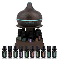 Ultimate Aromatherapy Ultrasonic 300ml Diffuser & Top 10 Therapeutic Grade Essential Oils Set w/Rotating Display Stand - 4 Timer & 7 Ambient Light Settings