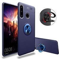 Soft Silicone Case for Huawei P30, Moiky Stylish Shockproof Ultra Slim Fit Phone Case with 360 Metal Ring Holder Stand Case for Huawei P30,Blue+Blue