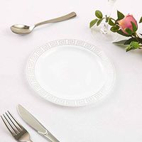 Tableclothsfactory 30 Pieces 8" White Plastic Disposable Dessert Salad Plates with Geometric Design Hot Stamped Silver Rim For Weddings