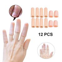 Yitoes 12 Pieces -Gel Finger Protector, Thumb Sleeves - Finger Cots, Finger Caps for Arthritis, Mallet Finger Trigger - Fingertips Protection (2 Pairs Short+ 4 Pairs Long) (Beige)