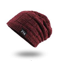 Theoylos Men's Knit Slouchy Beanie Winter Plus Velvet Beanie Hat Unisex Warm Plush Skull Cap Soft Windproof Knit Hat Red