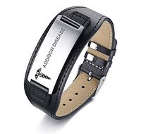 MPRAINBOW Custom Personalized Medical Alert ID Wide Genuine Leather Stainless Steel Adjustable Bracelet Wristband,6.7"-8.7"