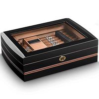 BNSDMM Cigar Humidors - Cigar Box Mellow Cedar Glass Transparent Window Piano Painted Cigar Cabinet Black Size: 330x230x100mm