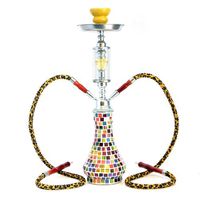 New GSTAR Deluxe Series: 18" 2 Hose Hookah Complete Set - Retro Mosaic Seurat Glass Vase (Le Grande Yellow)