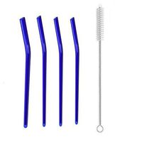 Bent Glass Straws,Reusable Drinking Straws with Cleaning Brushes for Milkshakes Frozen Drinks Smoothies BPA Free, Non-Toxic, Eco-Friendly (Blue)