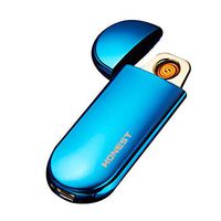 Ultra-Thin Electronic Coil Lighter Portably USB Rechargeable Stainless Steel Case Cigarette & Cigar Lighter Tungsten Wire Lighter with Shake Gravity Sensor Ignition (Blue)