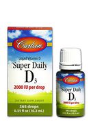 Carlson - Super Daily D3, Vitamin D Drops, 2,000 IU per Drop, 1-Year Supply, Vitamin D3 Liquid, Heart & Immune Health, Vegetarian, Liquid Vitamin D Drops, Unflavored, 365 Drops
