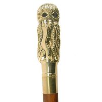 Treasure Gurus New Solid Brass Octopus Handle Wood Shaft Cane Wooden Walking Stick