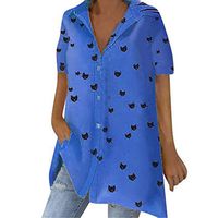 ⚡HebeTop⚡ Loose Recreational Printed Short Sleeve V-Collar Summer Shirt Blue