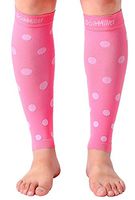 Doc Miller Calf Compression Sleeve - Polka Dots 1 Pair 20-30mmHg Support Running Recovery Shin Splints Varicose Veins (PinkWhite, Medium)