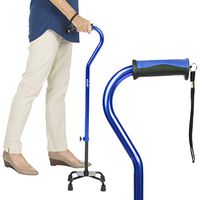Vive Quad Cane - Walking Stick for Men and Women - Lightweight Adjustable Staff - Comfortable Right and Left Hand Grip for Stability Support - Four Prong Sturdy Aluminum Travel Aid - 4 Tip