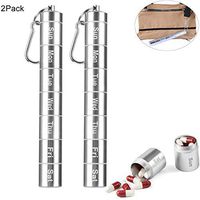 7 Days Pill Case, she-love 2Pack Portable Pill Box 7 Compartments Aluminum Alloy Weekly Medicine Organizer, Waterproof Travel Keychain Pill Tube Bottle with Carabiner for Camping Climbing First Aid
