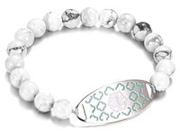 JF.JEWELRY White Turquoise Beaded Medical Alert ID Bracelet for Men and Women,Free Engraving 7.5 inch