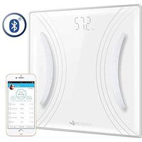 Digital Body Weight Scale, VICOODA Bathroom Scale with Backlit LCD Display, Measures Body Weight/Fat/Water/Muscle Mass/Bone Mass/BMI/Calorie,400 Pounds, 6mm Tempered Glass, Black (White)