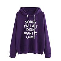 Veodhekai Women's Tops Letter Print Sweatshirt Pullover Tops O-Neck Hoodie Jumper Long Sleeve Cute Purple