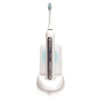 Upgraded Ultrasonic- Wave Rechargeable Electric Toothbrush - w/ 3 brush mode, UV Light, 2 min timer, 2 Oral Brush Heads, Charging Dock Holder - For Kids, Teens, Adults - Pyle Health PHLTBS51WT (White)