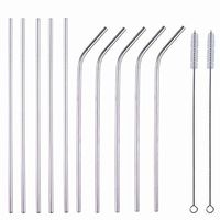 Reusable Stainless Steel Metal Straw– 10.5 inch Set with Cleaning Brushes – Reuse Straight and Curved Drinking Straws Dishwasher Safe Portable Reuseable Straws