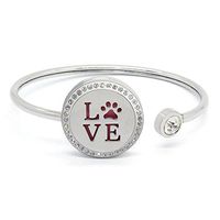 Aromatherapy Essential Oil Bracelet Stainless Steel Diffuser Love Paw Rhinestones Locket 25mm Cuff Bangle Adjustable