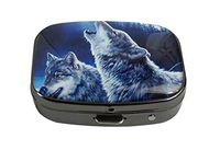 XUTAI Custom Personalized Square Stainless Steel Gun Silver Glass Travel Pill Case Vitamin Decoration Box (Wolf)