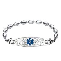 Divoti Custom Engraved Medical Alert Bracelets for Women, Stainless Steel Medical Bracelet, Medical ID Bracelet w/Free Engraving – Beautiful Olive Tag w/Rice Bead-Deep Blue-6.5"