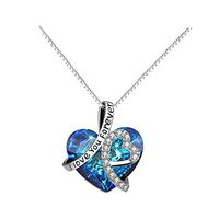 Cenglings Valentine Gifts for Women Love Heart Necklace Pendant with Crystals Sweater Necklace Gifts for Mom Jewelry (Navy)