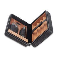 Smoking Set/Cigar Box Can Accommodate 6 Cigars with Humidifier Cedar Wood Lined Cigarette Box Quality Leather Surface Solid Wood Box Travel Portable Men's Gift Box Mute (Color : Gray)