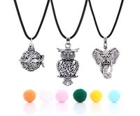 FUTTMI 3 PCS Classical Aromatherapy Essential Oil Diffuser Necklace Pendant Combinations, Garden Style/Elephant Head and Owl Necklace Pendant