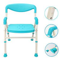 Foldable Non-Slip Shower Chair, Aluminum Bathroom Shower Chair, 3 Height Adjustable, Can Bear 100Kg, for Elderly/Pregnant Women,Blue