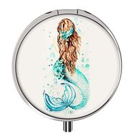Pill Case - Compact 3 Compartment Medicine Organizer, Customized Round Pill Box for Pocket Traveling and Daily Needs - Mermaid