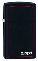 Zippo Personalized Message Engraved Customized Slim Size Indoor Outdoor Windproof Lighter (Black w/Logo)