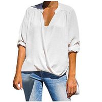 Meikosks Womens Chiffon Drape Cross Shirt V-Neck Long Sleeve Blouses Solid Color Tops White