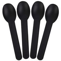 [25 Count] Black Heavy Duty Plastic Spoons - Disposable Frozen Yogurt Ice Cream Spoons - Frozen Dessert Supplies