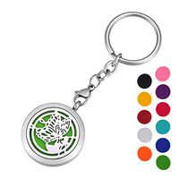 HOUSWEETY Aromatherapy Essential Oil Diffuser Key Chain - Stainless Steel Locket Keychain,11 Refill Pads(Non-Engraving)